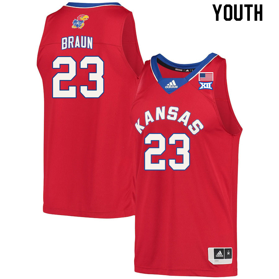 Youth #23 Parker Braun Kansas Jayhawks College Basketball Jerseys Stitched Sale-Red